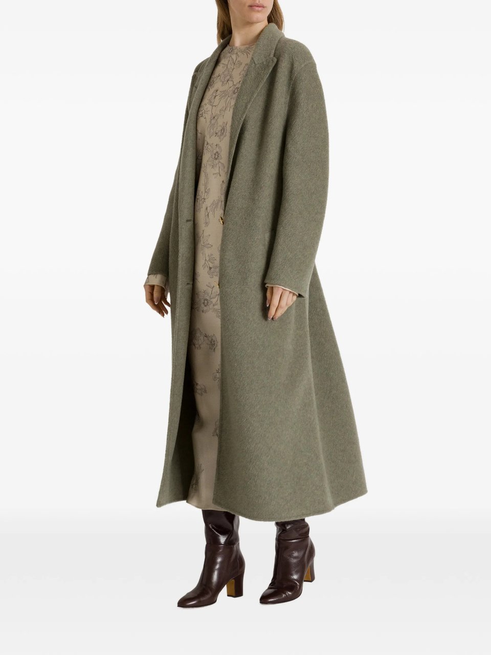 Alberta Ferretti Relaxed Fit Long Coat with Notched Lapel Neutraal