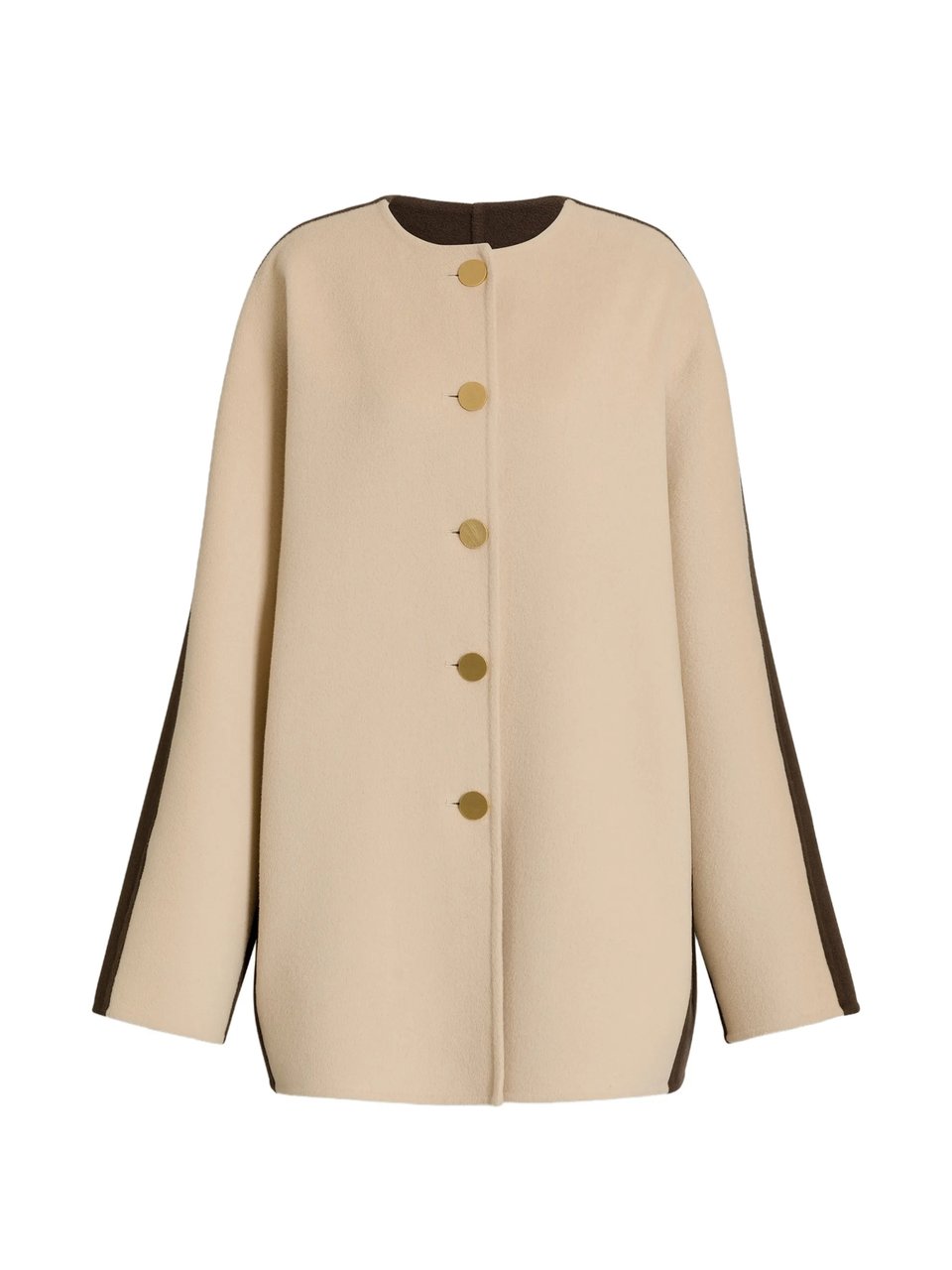 Alberta Ferretti Long Two-Tone Wool Coat with Gold-Tone Buttons Neutraal