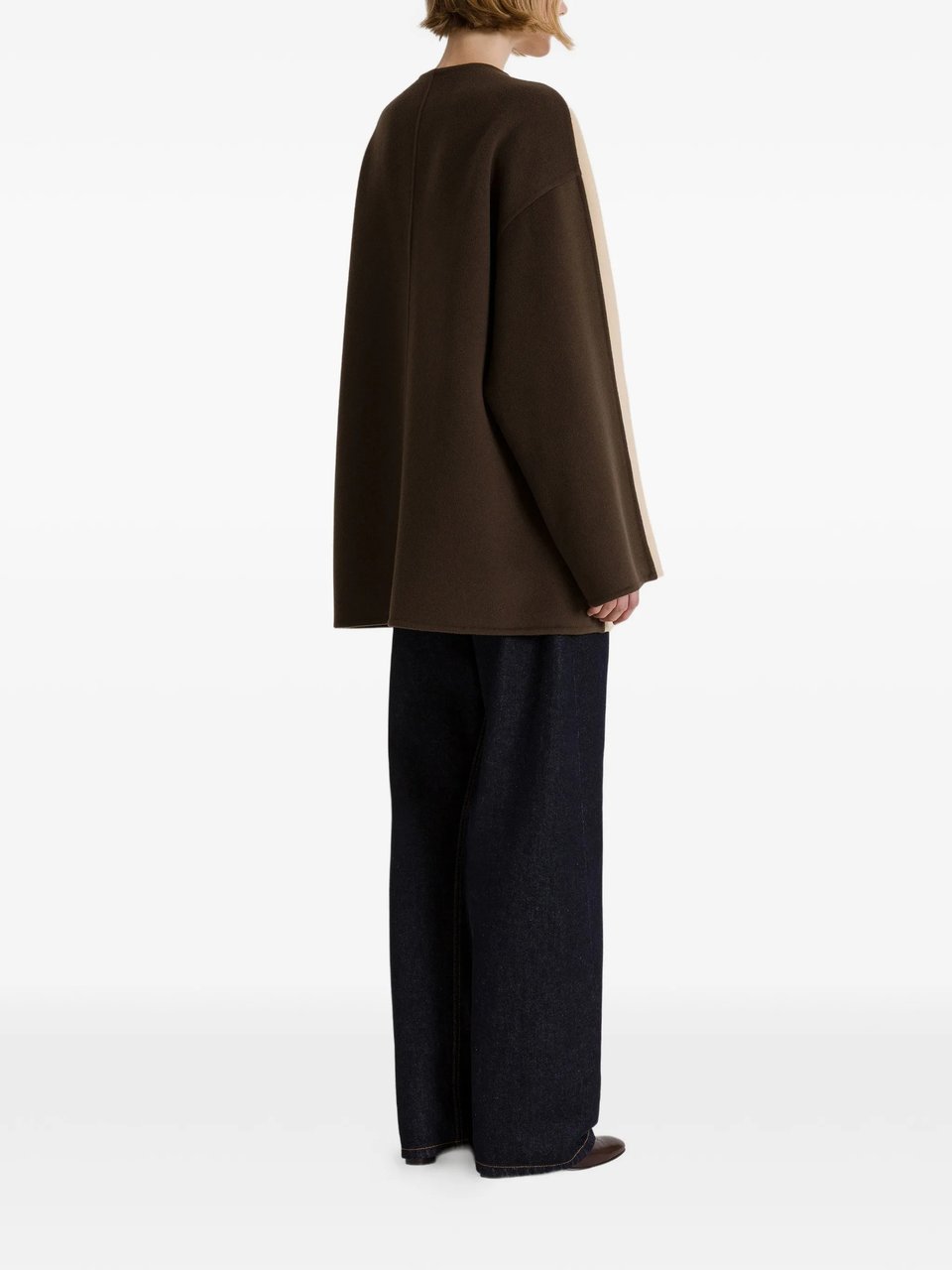 Alberta Ferretti Long Two-Tone Wool Coat with Gold-Tone Buttons Neutraal