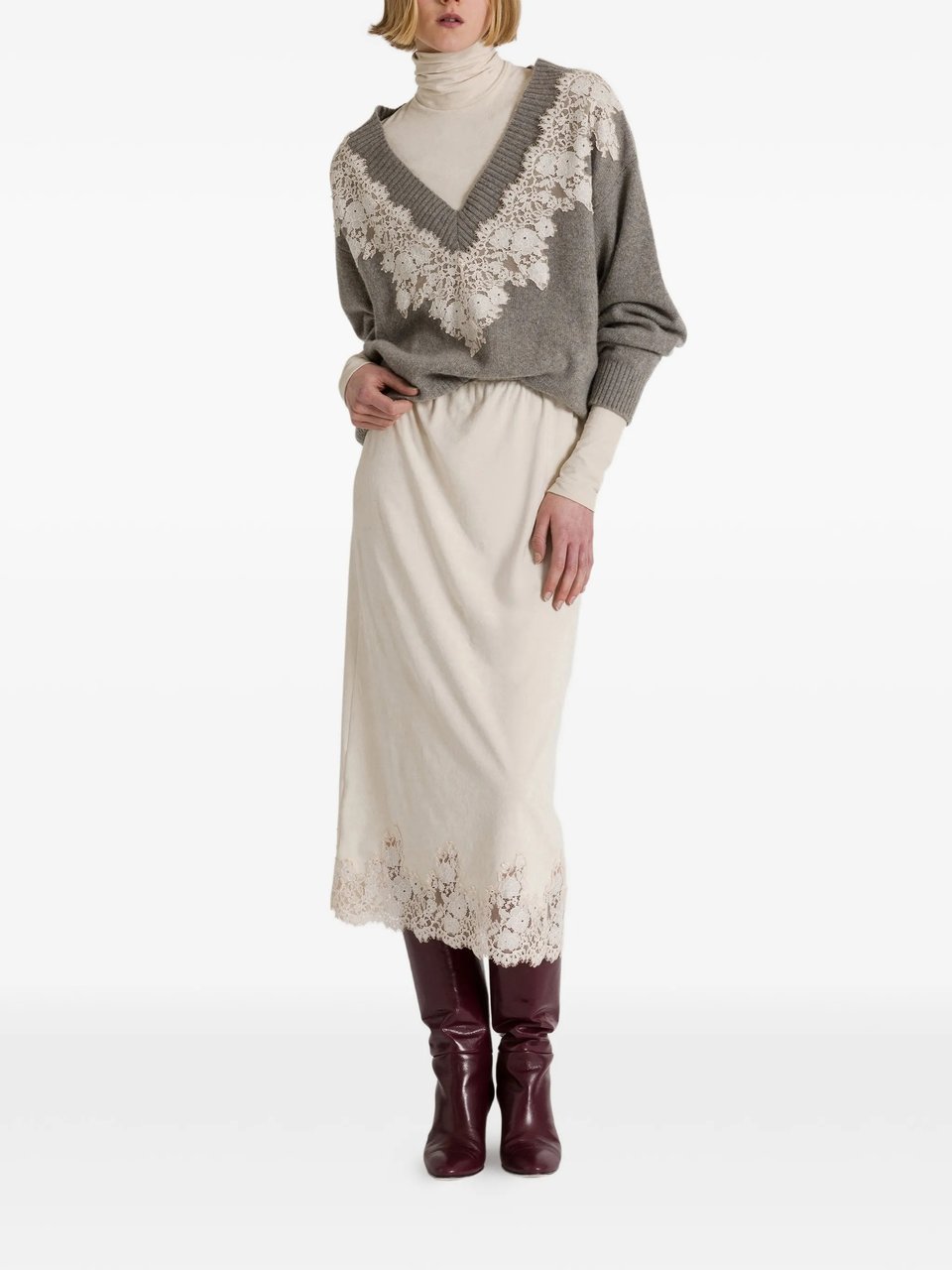 Alberta Ferretti Lace Cashmere Sweater Grijs