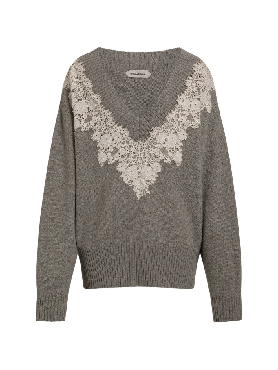Alberta Ferretti Lace Cashmere Sweater Grijs