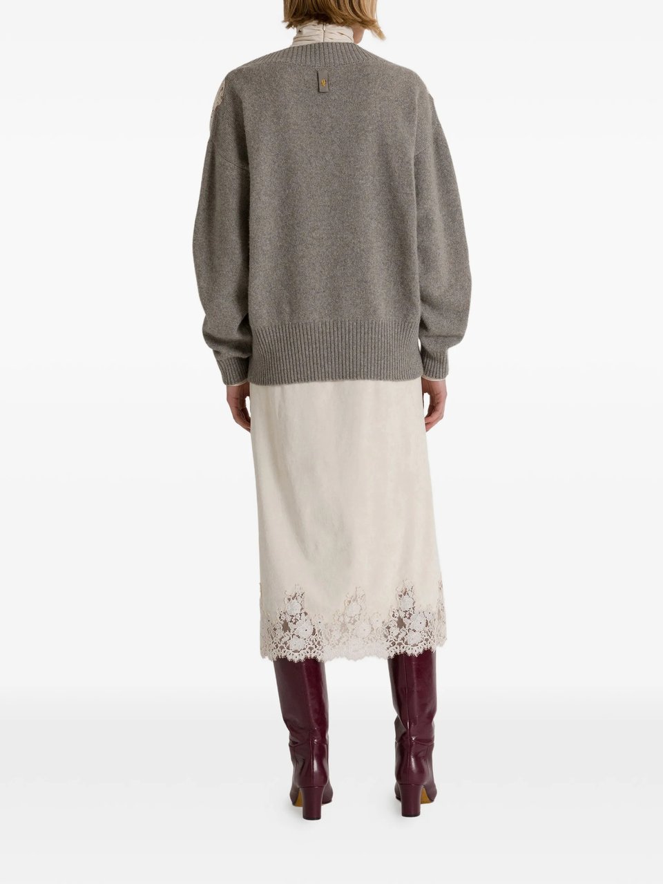Alberta Ferretti Lace Cashmere Sweater Grijs