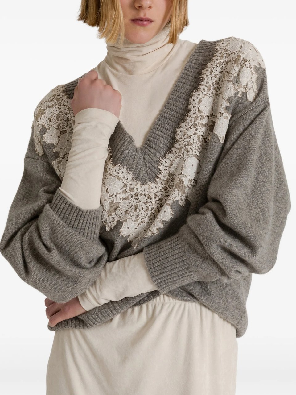 Alberta Ferretti Lace Cashmere Sweater Grijs