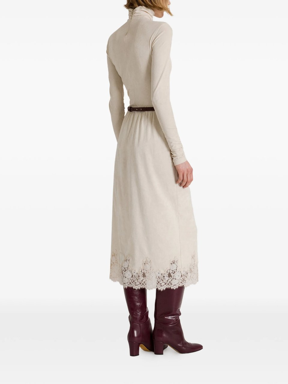 Alberta Ferretti Neutrals Triacetate Blend Fitted Turtleneck Top Neutraal