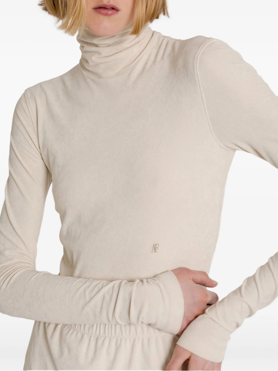 Alberta Ferretti Neutrals Triacetate Blend Fitted Turtleneck Top Neutraal