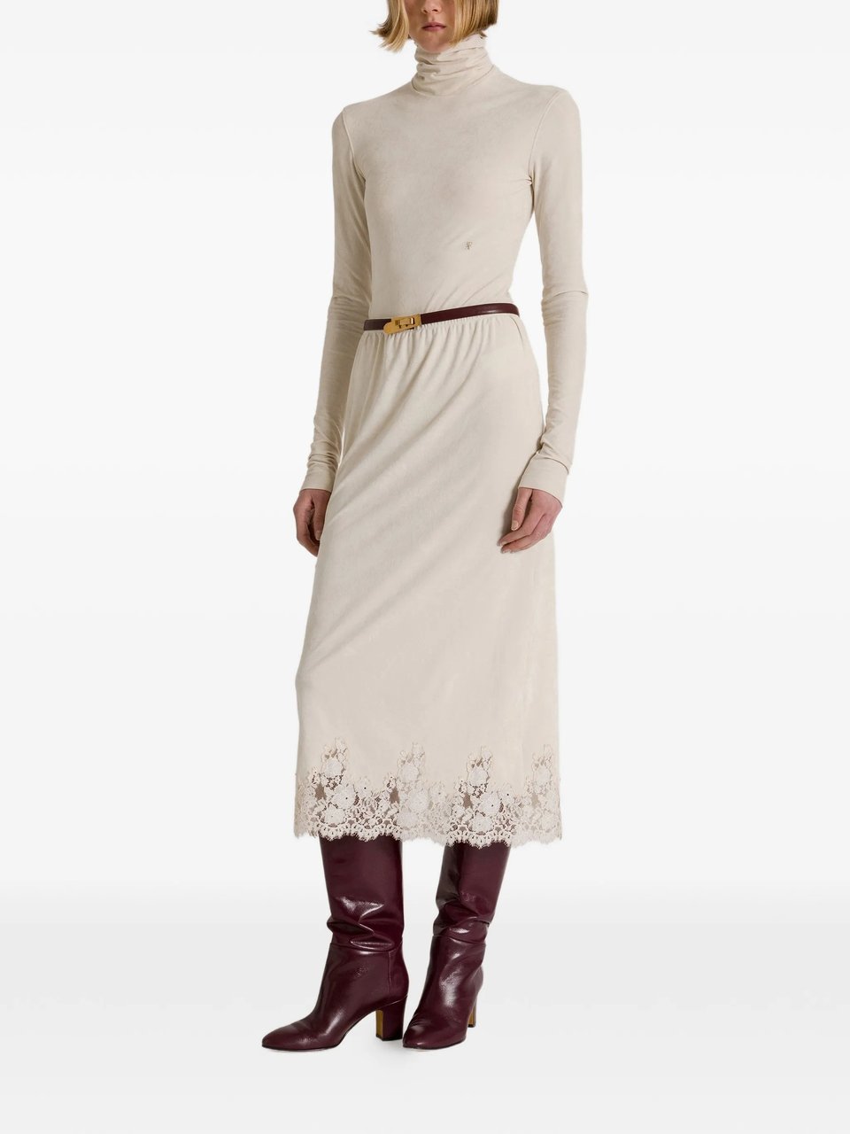 Alberta Ferretti Neutrals Triacetate Blend Fitted Turtleneck Top Neutraal
