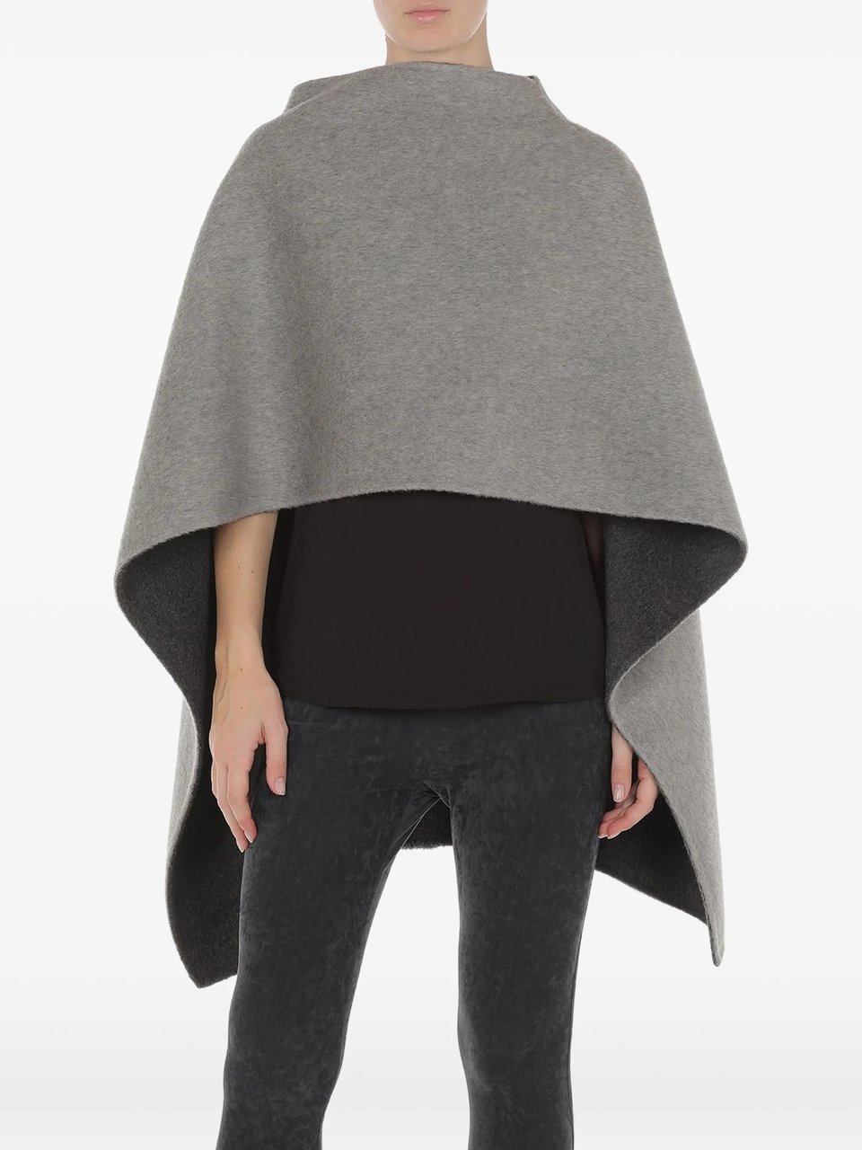 Alberta Ferretti Two-Tone Wool Cape With Structured Neckline Grijs
