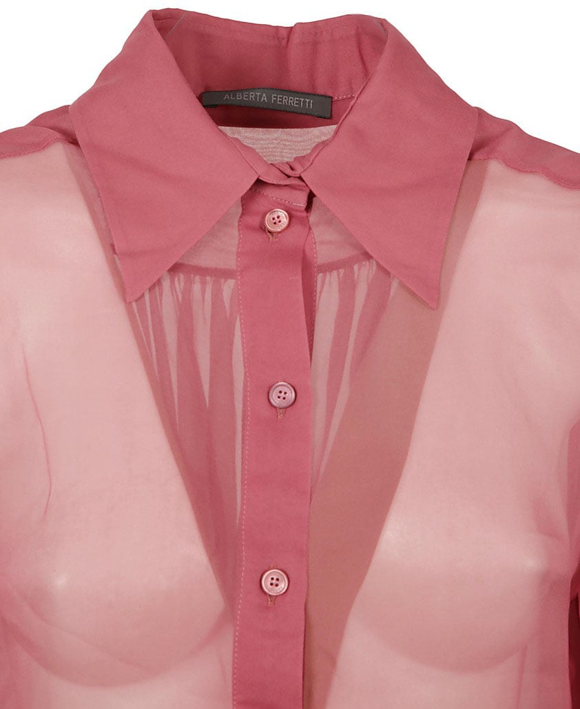 Alberta Ferretti Sheer Red Shirt With Classic Collar Roze