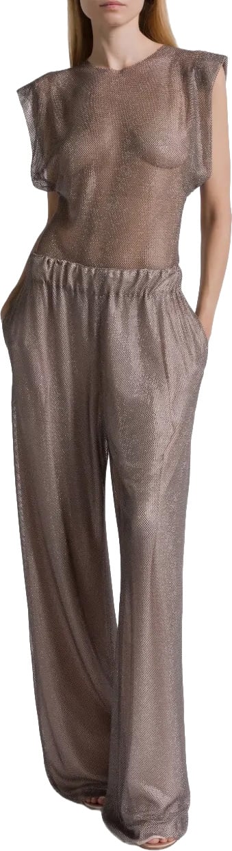 Alberta Ferretti Wide-Leg Pants with Elastic Waistband and Sheer Fabric Grijs
