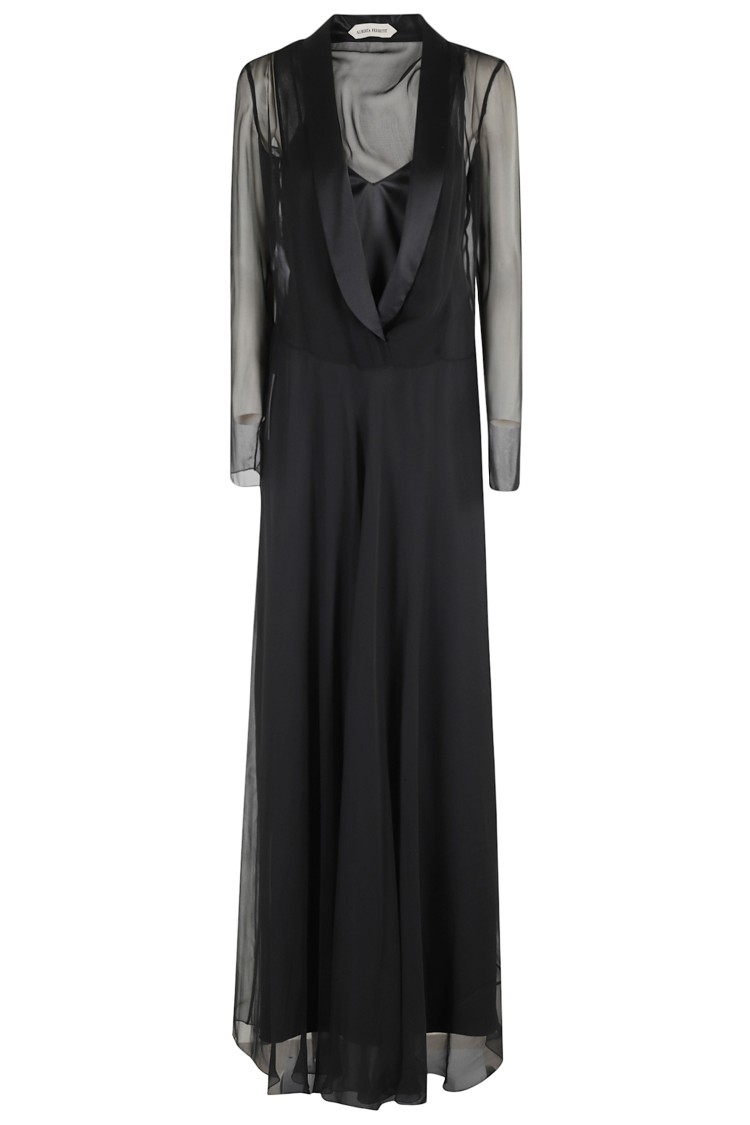 Alberta Ferretti Flowing Black Silk Maxi Dress Zwart