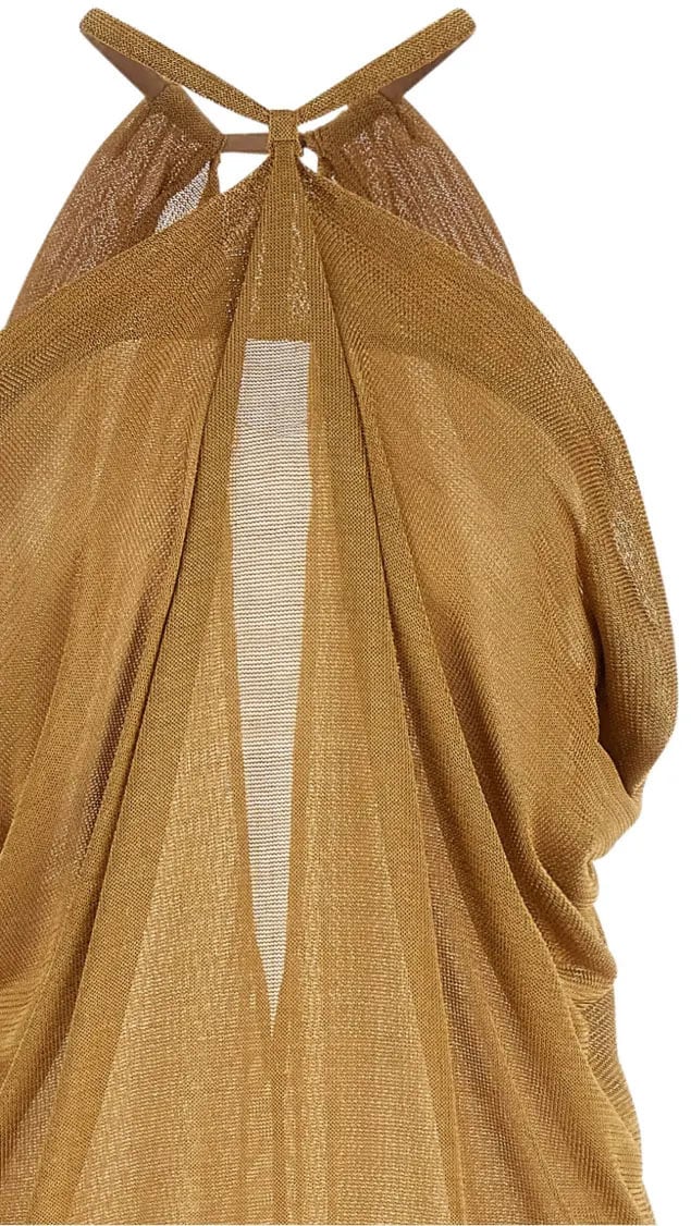 Alberta Ferretti Flowing Maxi Dress with Halter Neckline and Keyhole Detail Bruin