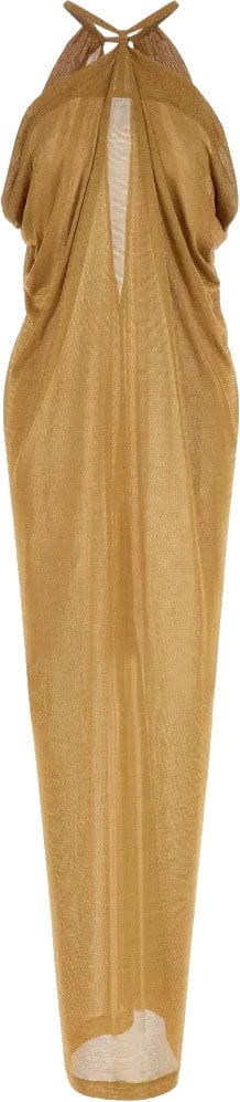 Alberta Ferretti Flowing Maxi Dress with Halter Neckline and Keyhole Detail Bruin