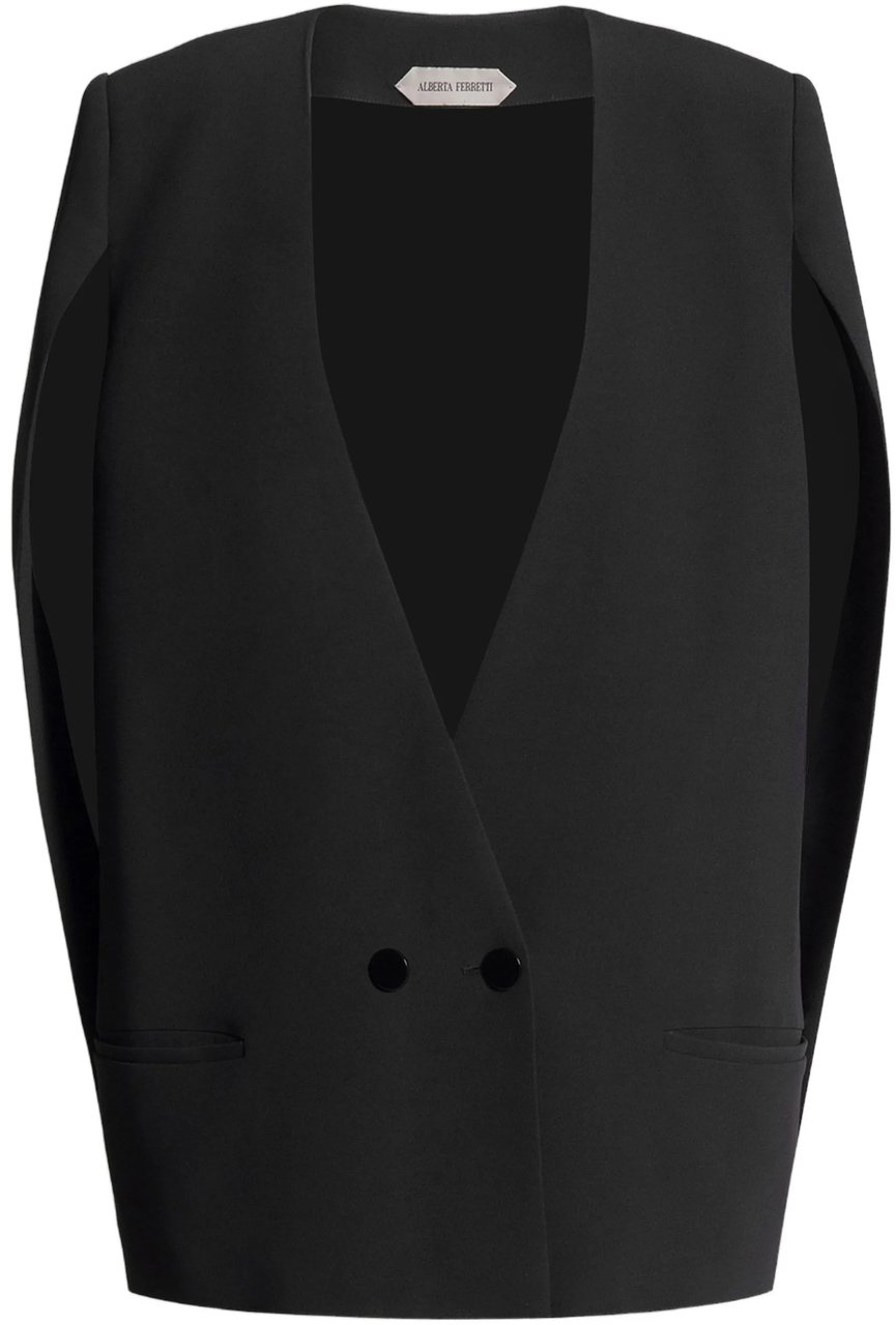Alberta Ferretti Black Structured Sleeveless Viscose Jacket Zwart