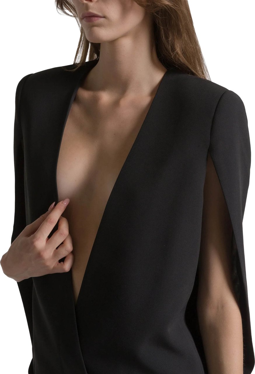 Alberta Ferretti Black Structured Sleeveless Viscose Jacket Zwart