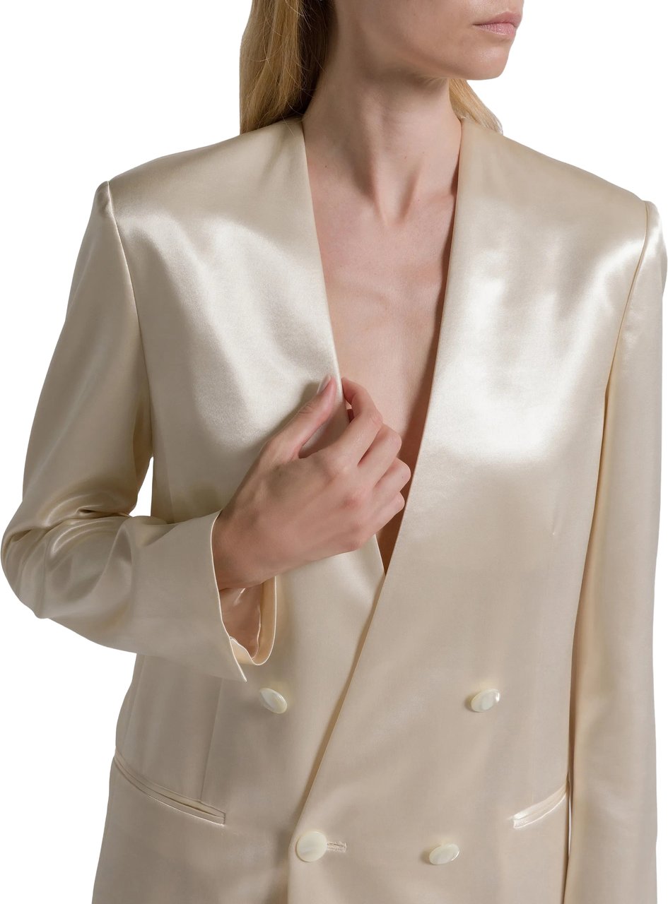 Alberta Ferretti Double-Breasted Jacket with Oversized Silhouette and Lustrous Finish Wit