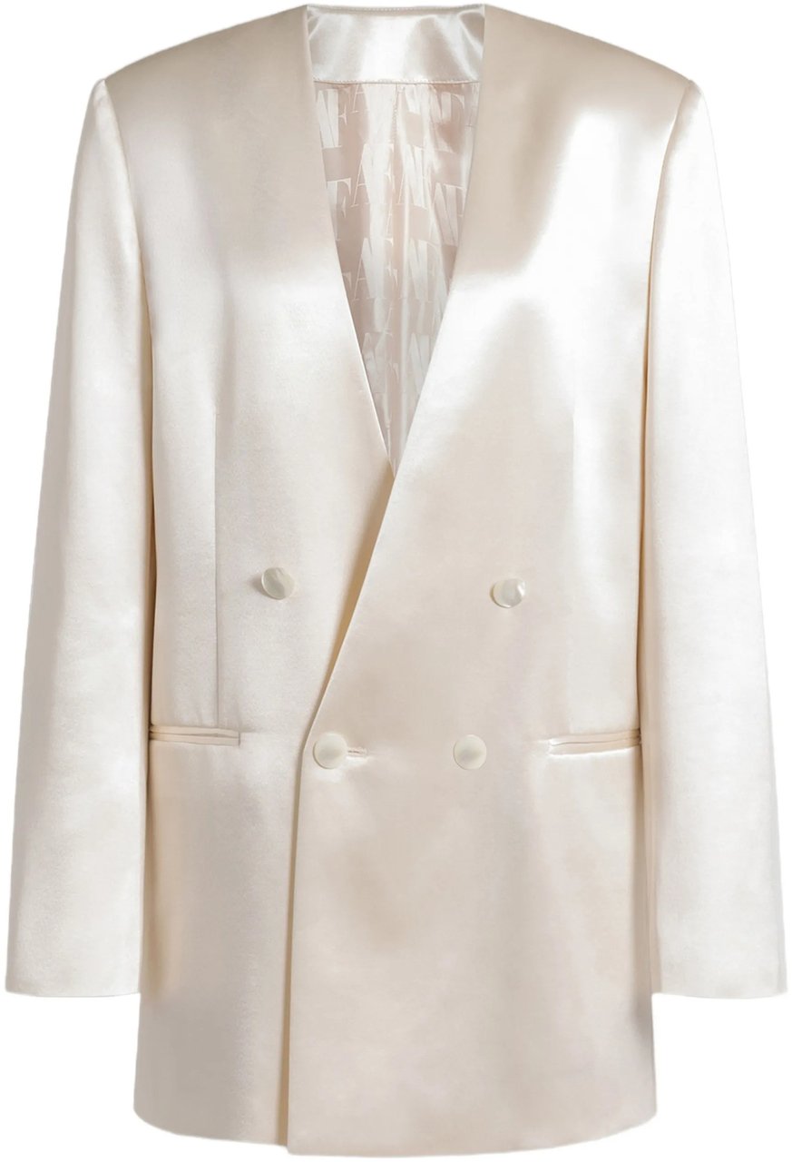 Alberta Ferretti Double-Breasted Jacket with Oversized Silhouette and Lustrous Finish Wit