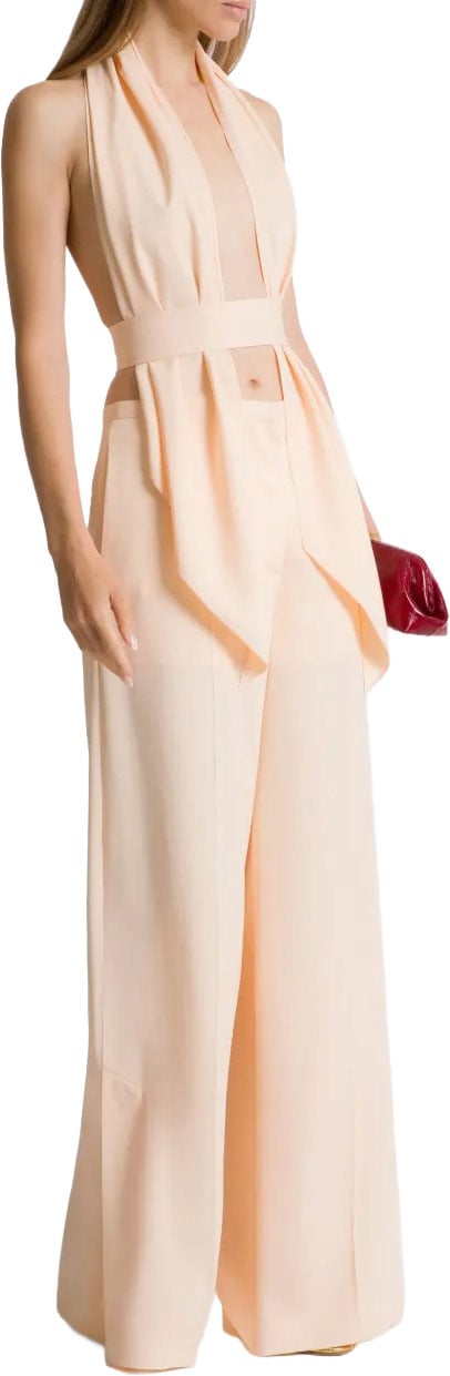 Alberta Ferretti Sleeveless Halter Neck Top with Deep V-Neck and Draped Hem Neutraal