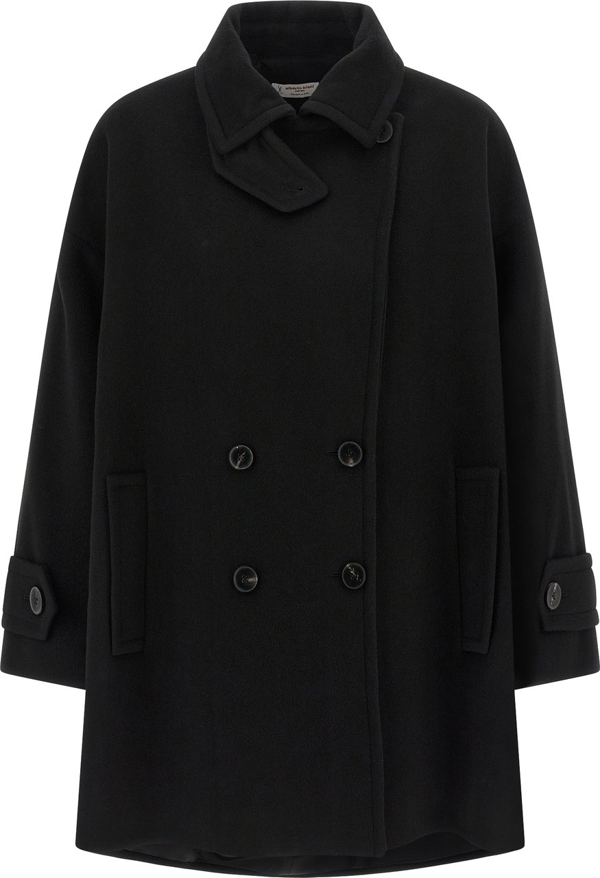 Alberto Biani Black Virgin Wool Coat Zwart