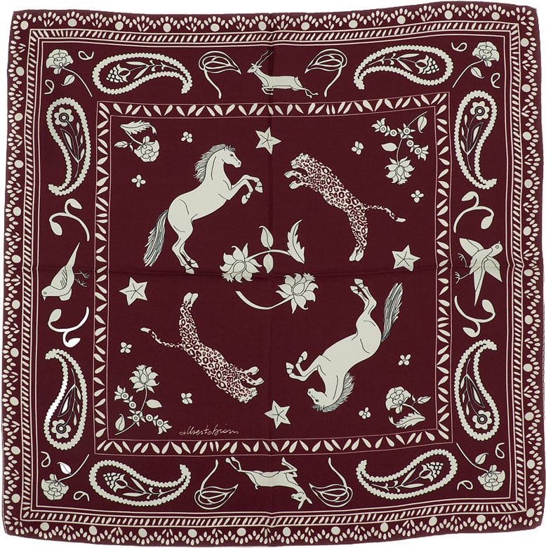 Alberto Biani Double-sided Graphic Print Silk Foulard Maroon