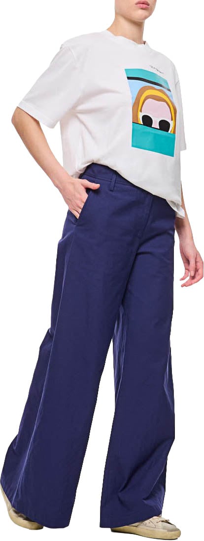 Alberto Biani High-Waisted Wide-Leg Trousers With Belt Loops And Welt Pockets Blauw