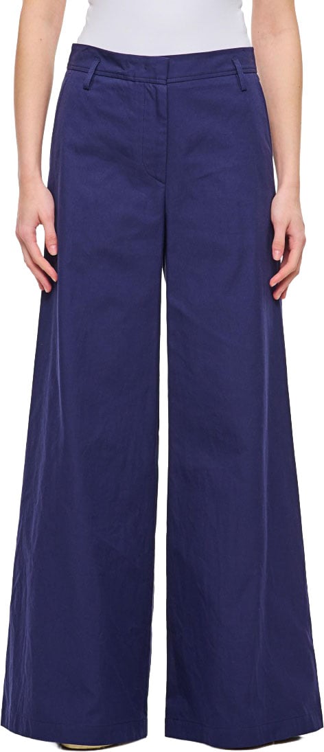 Alberto Biani High-Waisted Wide-Leg Trousers With Belt Loops And Welt Pockets Blauw