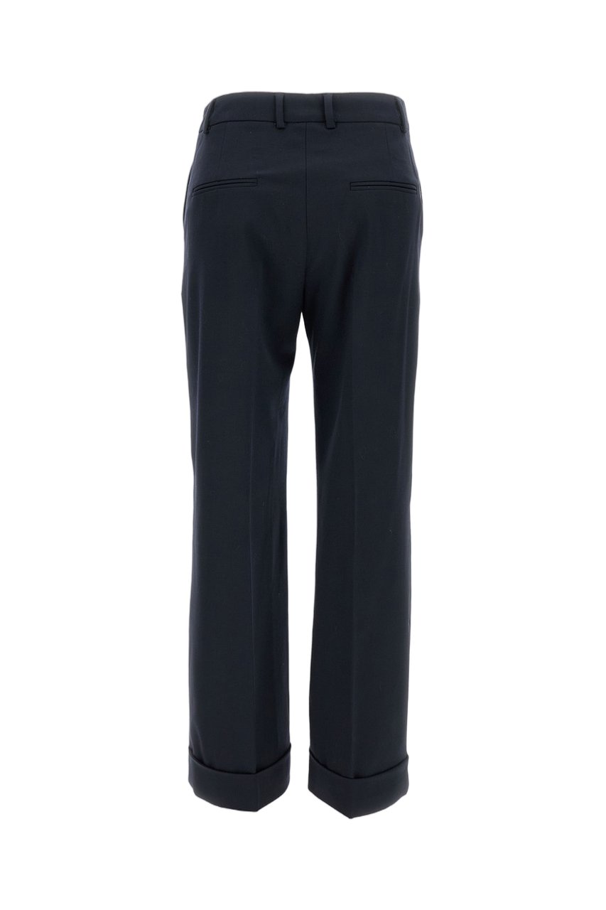 Alberto Biani Tailored Stretch Wool Trousers with Ankle-Length Cut and Turned-Up Hem Blauw