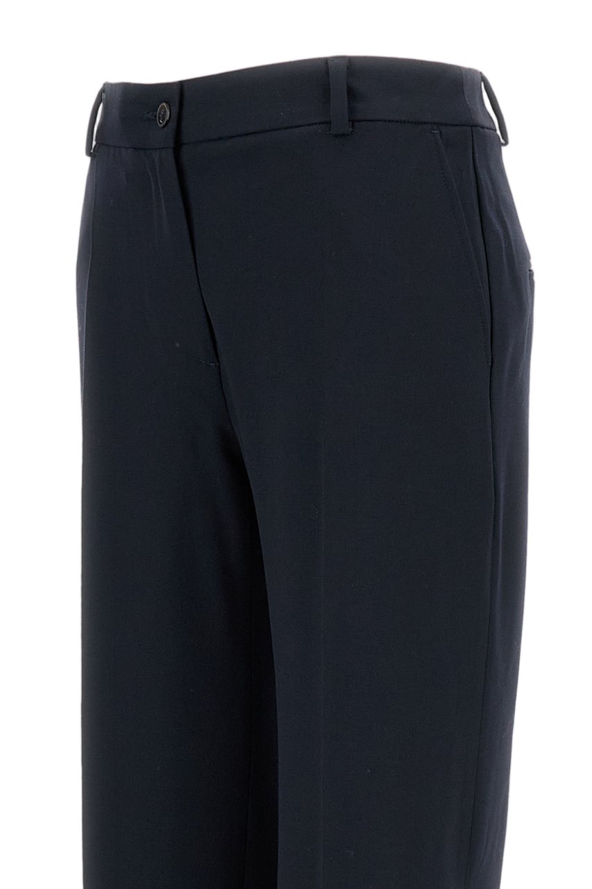 Alberto Biani Tailored Stretch Wool Trousers with Ankle-Length Cut and Turned-Up Hem Blauw