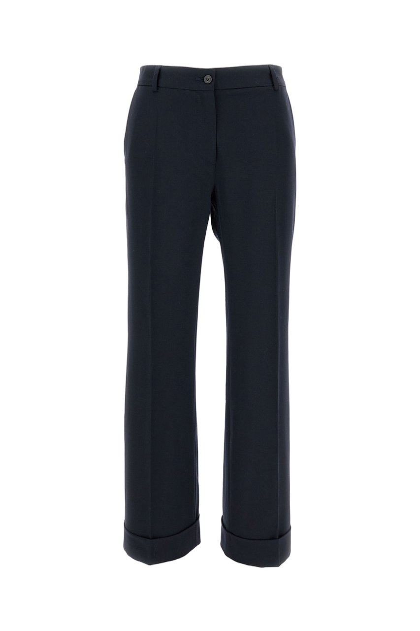Alberto Biani Tailored Stretch Wool Trousers with Ankle-Length Cut and Turned-Up Hem Blauw
