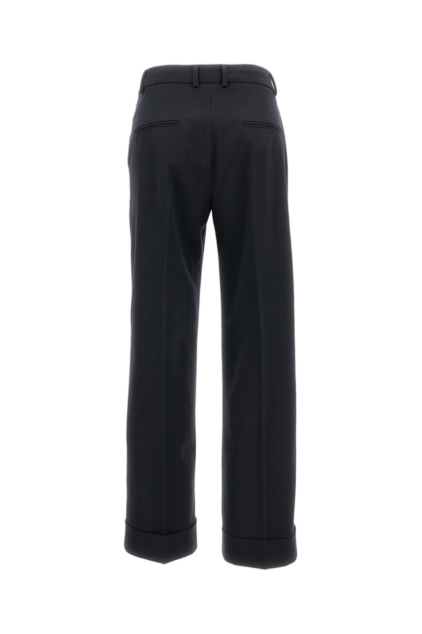 Alberto Biani Tailored Stretch Wool Trousers with Ankle-Length Leg and Turned-Up Hem Zwart