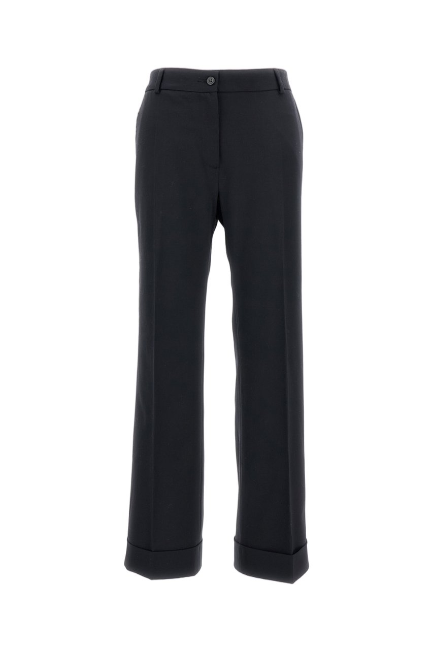 Alberto Biani Tailored Stretch Wool Trousers with Ankle-Length Leg and Turned-Up Hem Zwart