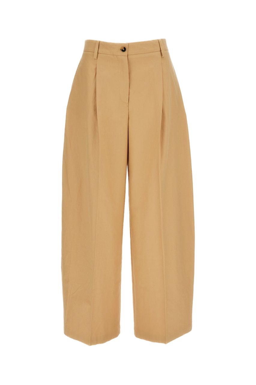 Alberto Biani Beige Cotton Front Pleat Wide-Leg Pants Bruin