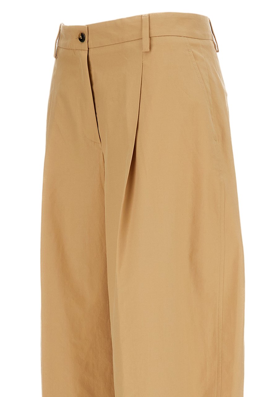 Alberto Biani Beige Cotton Front Pleat Wide-Leg Pants Bruin