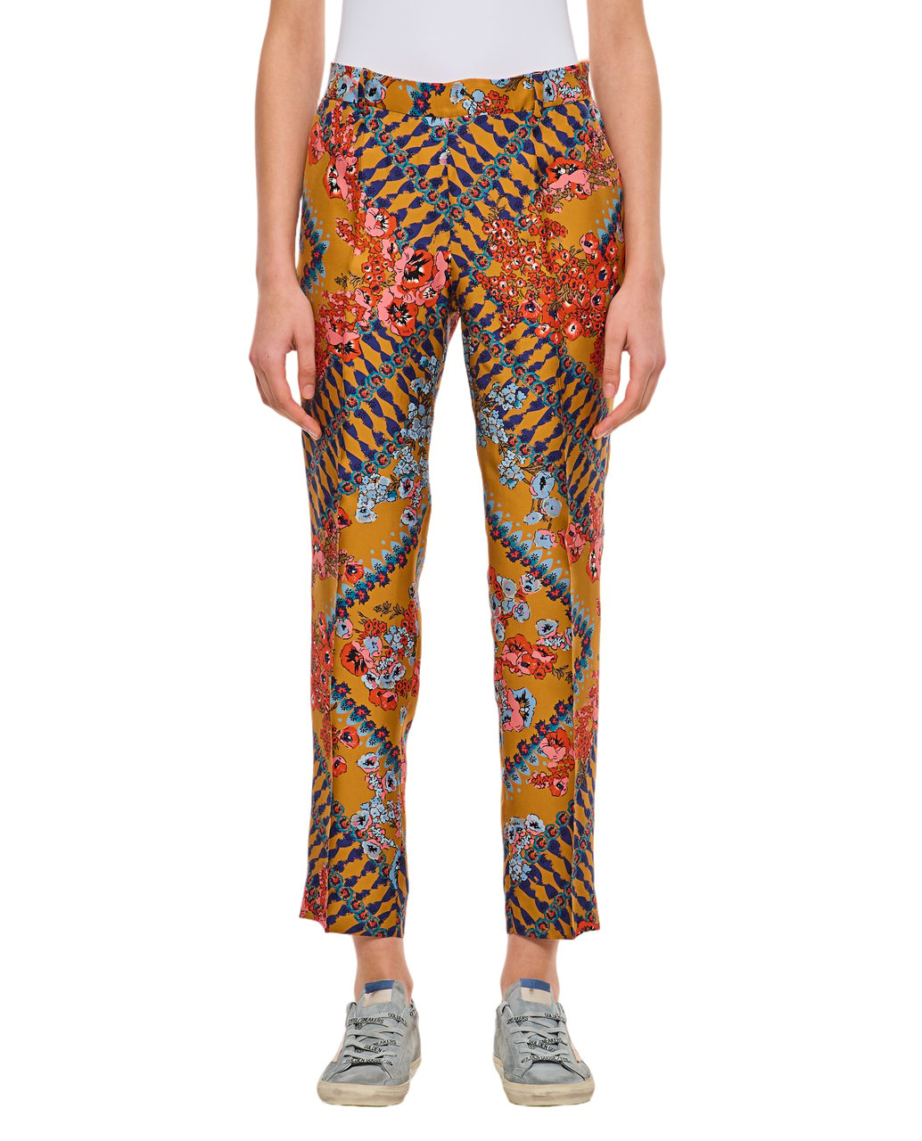 Alberto Biani Straight-Leg Trousers With Vibrant Multicolor Floral And Geometric Print Oranje