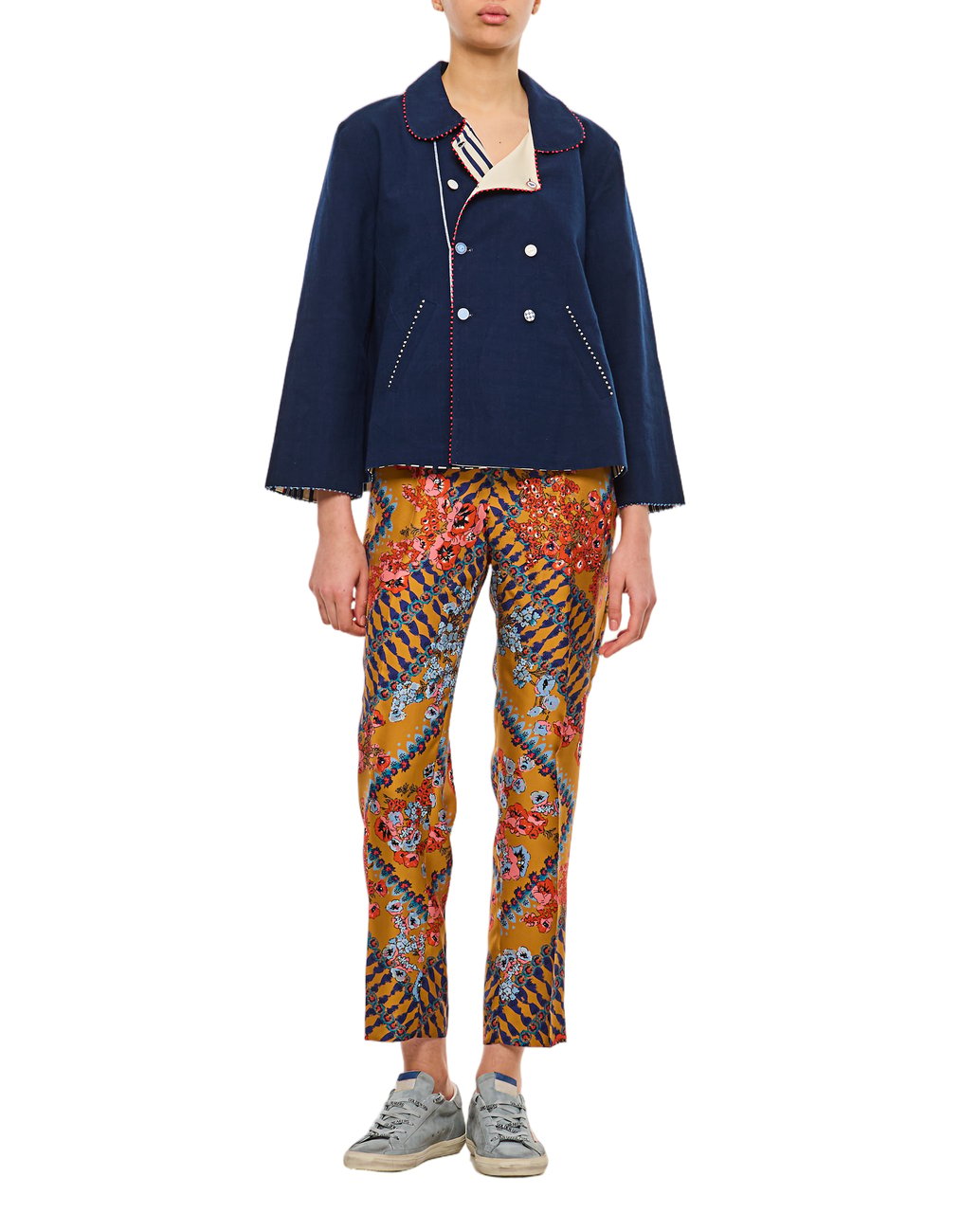 Alberto Biani Straight-Leg Trousers With Vibrant Multicolor Floral And Geometric Print Oranje