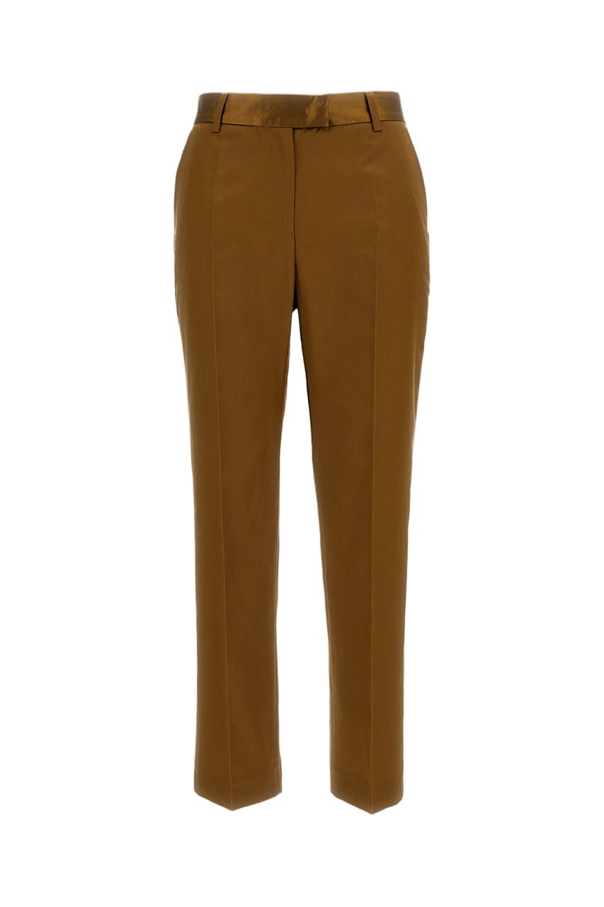 Alberto Biani Brown Silk-Blend Straight-Leg Cropped Pants Bruin