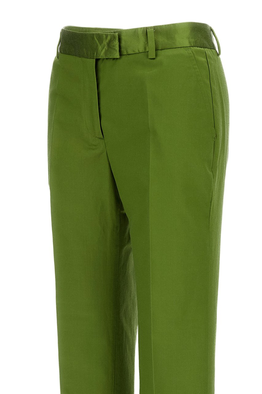 Alberto Biani Green Straight Leg Silk-Cotton Formal Pants Groen