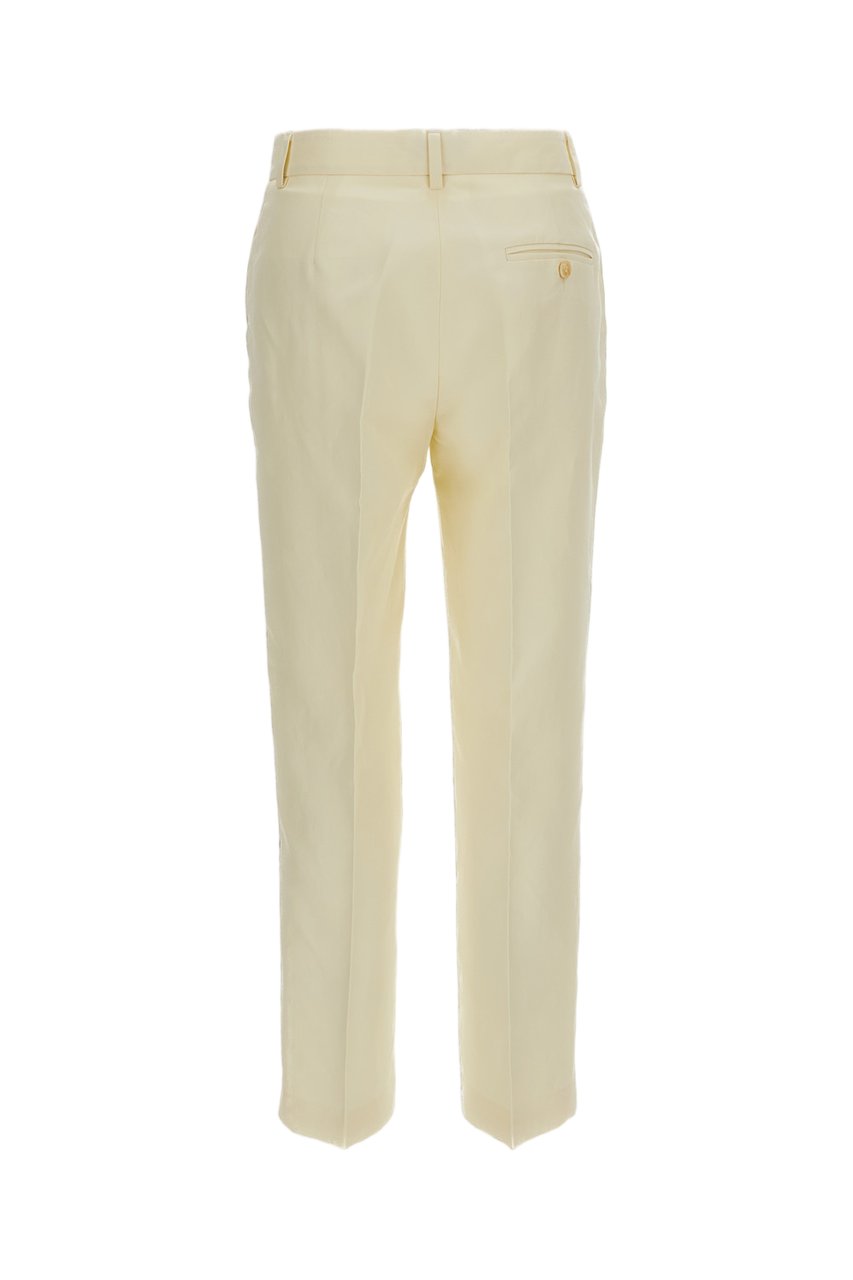 Alberto Biani Ankle-Length Straight-Leg Linen Blend Trousers Wit