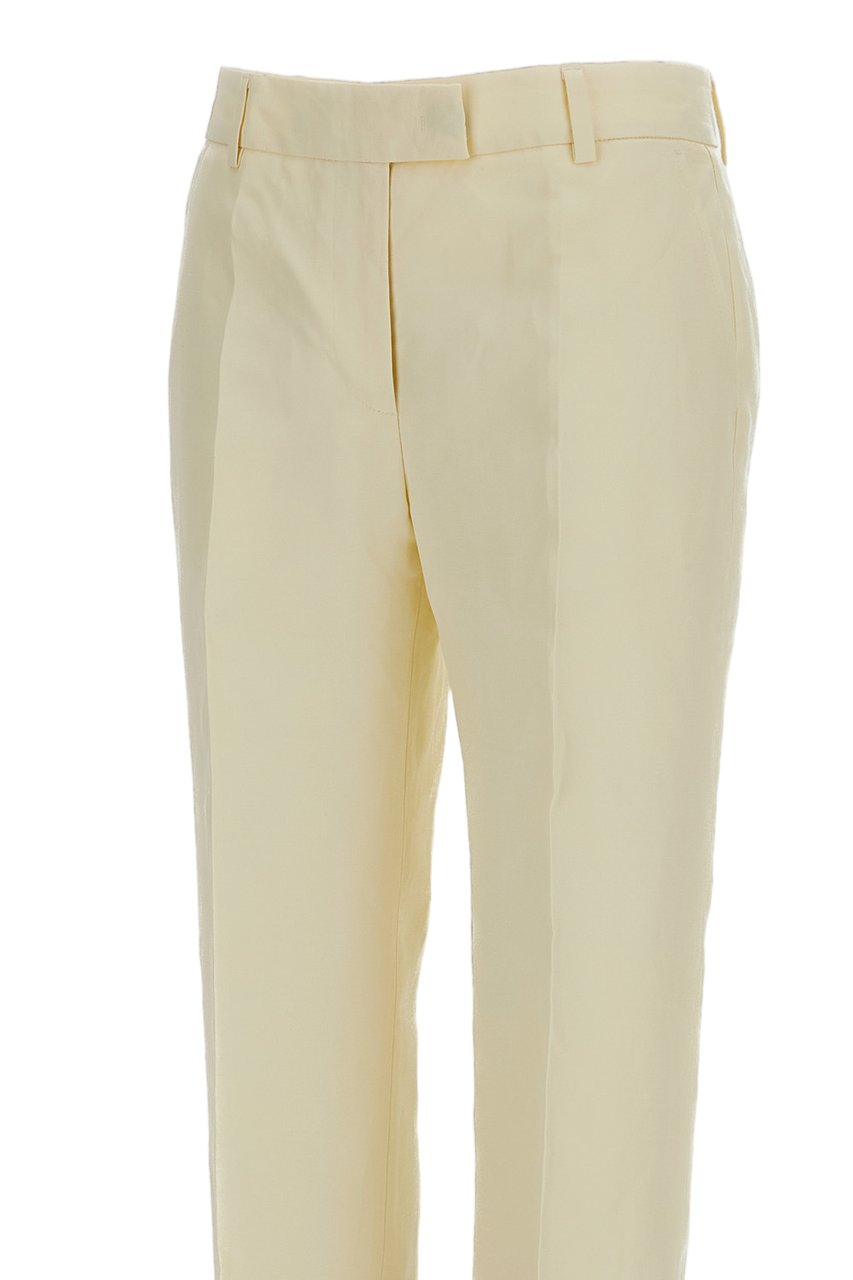 Alberto Biani Ankle-Length Straight-Leg Linen Blend Trousers Wit