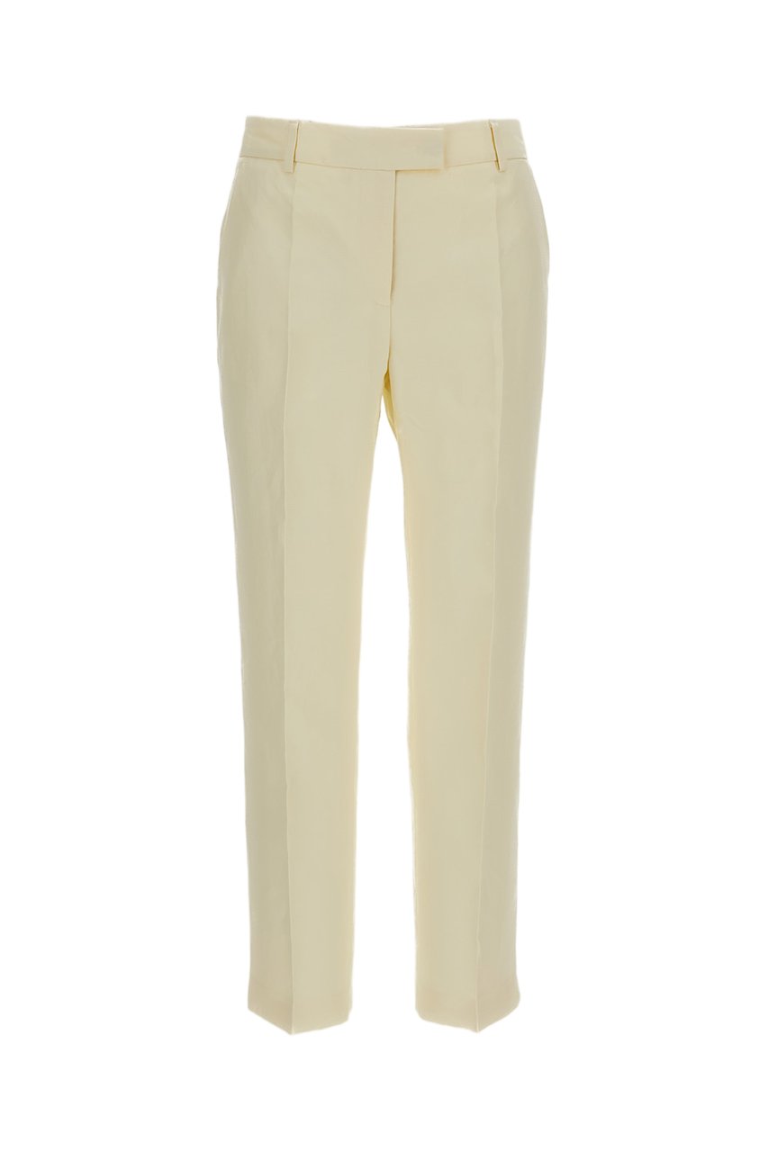 Alberto Biani Ankle-Length Straight-Leg Linen Blend Trousers Wit