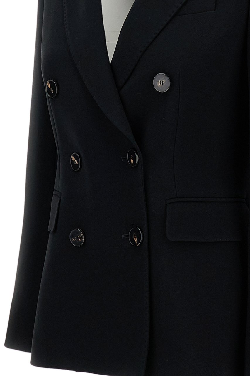 Alberto Biani Double-Breasted Cady Blazer with Classic Lapel and Flap Pockets Zwart