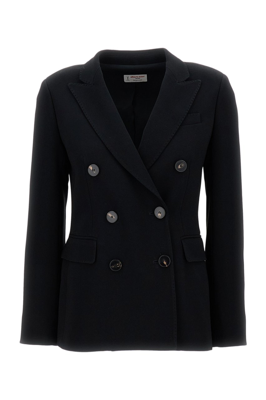 Alberto Biani Double-Breasted Cady Blazer with Classic Lapel and Flap Pockets Zwart