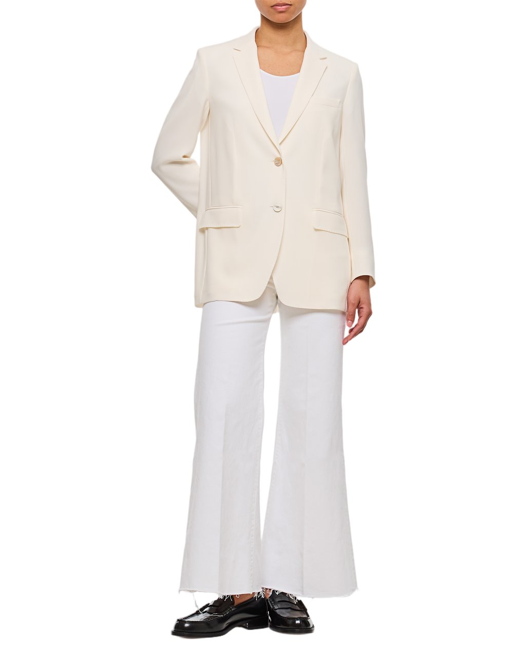 Alberto Biani Slim Fit White Blazer With Pointed Lapels And Flap Pockets Wit