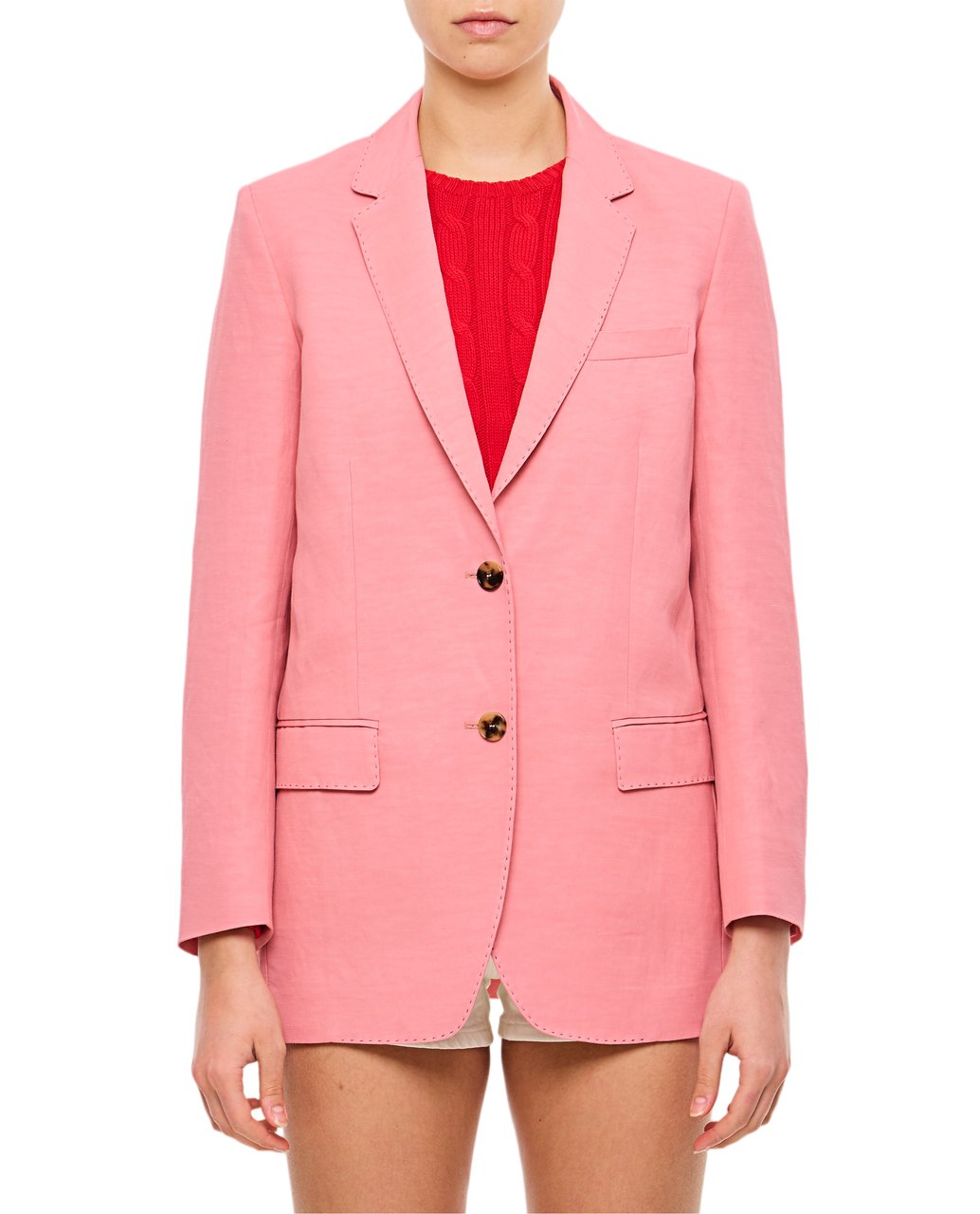 Alberto Biani Tailored Pink Lapel Jacket With Flap Pockets Roze