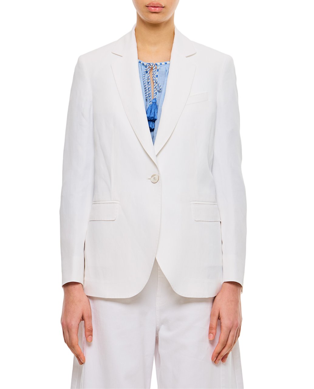 Alberto Biani Tailored White Jacket With Classic Lapel And Flap Pockets Wit