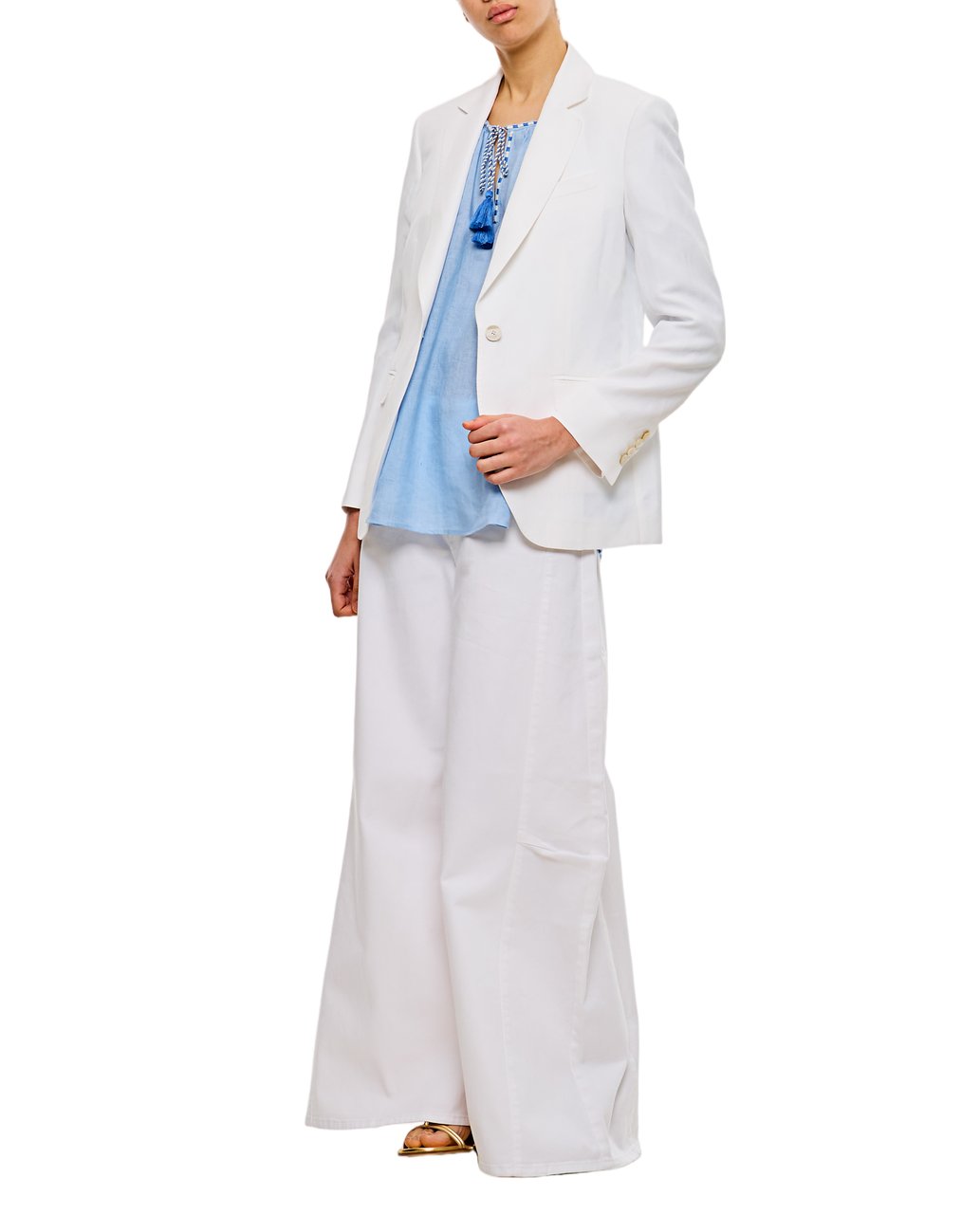 Alberto Biani Tailored White Jacket With Classic Lapel And Flap Pockets Wit