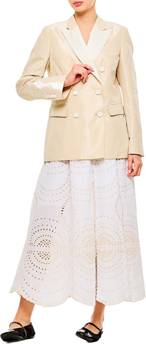 Alberto Biani Tailored Double-Breasted Jacket With Shiny Beige Finish Neutraal