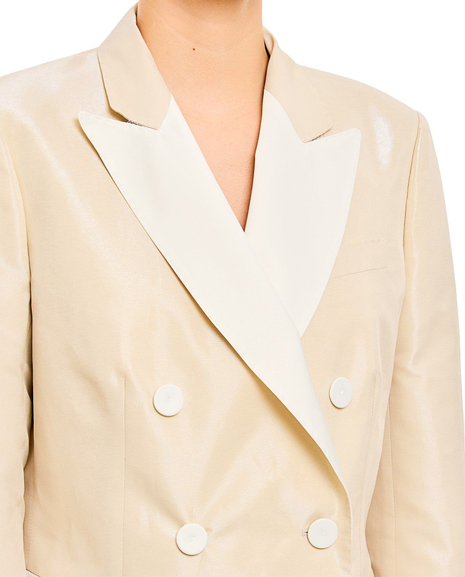 Alberto Biani Tailored Double-Breasted Jacket With Shiny Beige Finish Neutraal