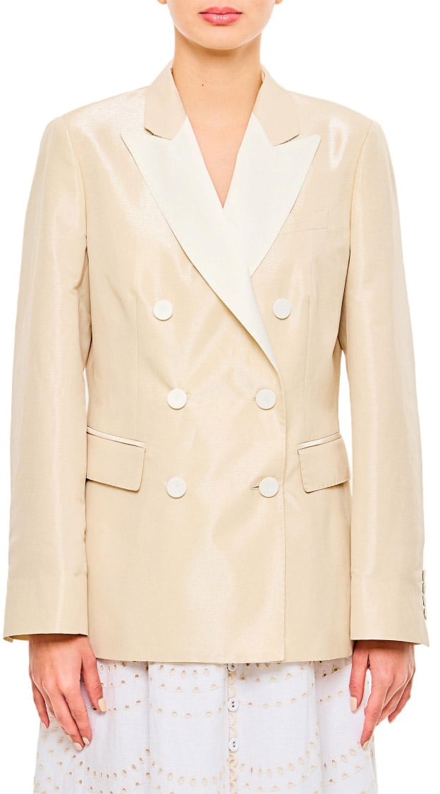 Alberto Biani Tailored Double-Breasted Jacket With Shiny Beige Finish Neutraal