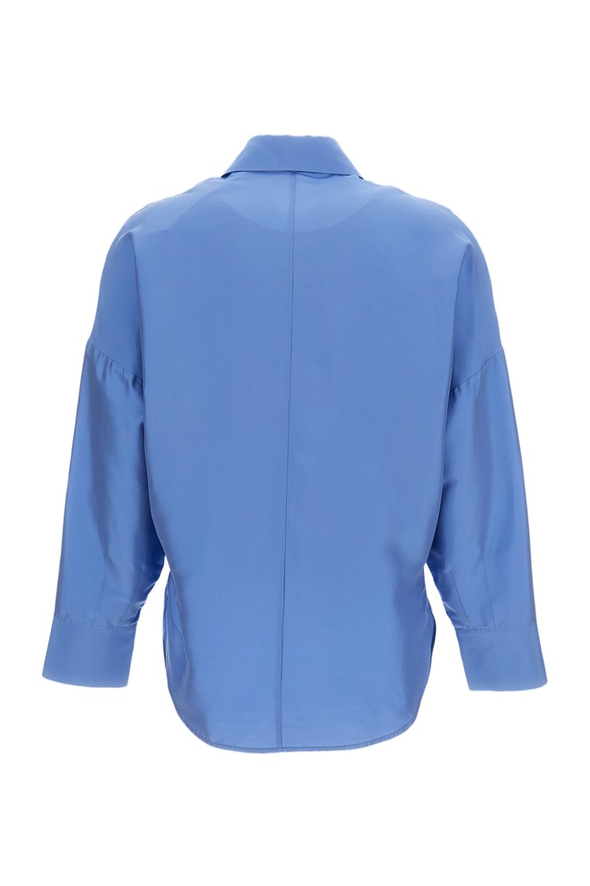 Alberto Biani Oversized Light Blue Silk Shirt Blauw