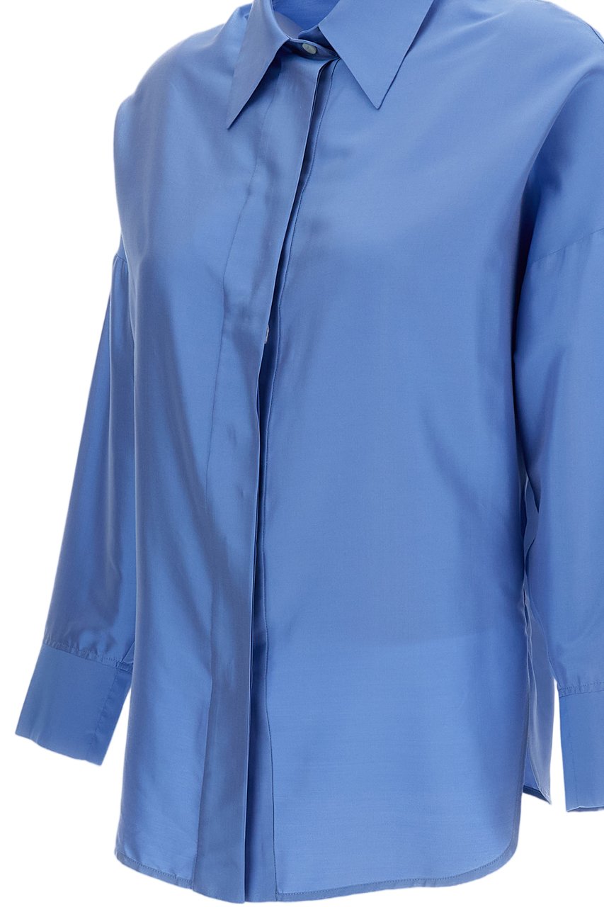 Alberto Biani Oversized Light Blue Silk Shirt Blauw